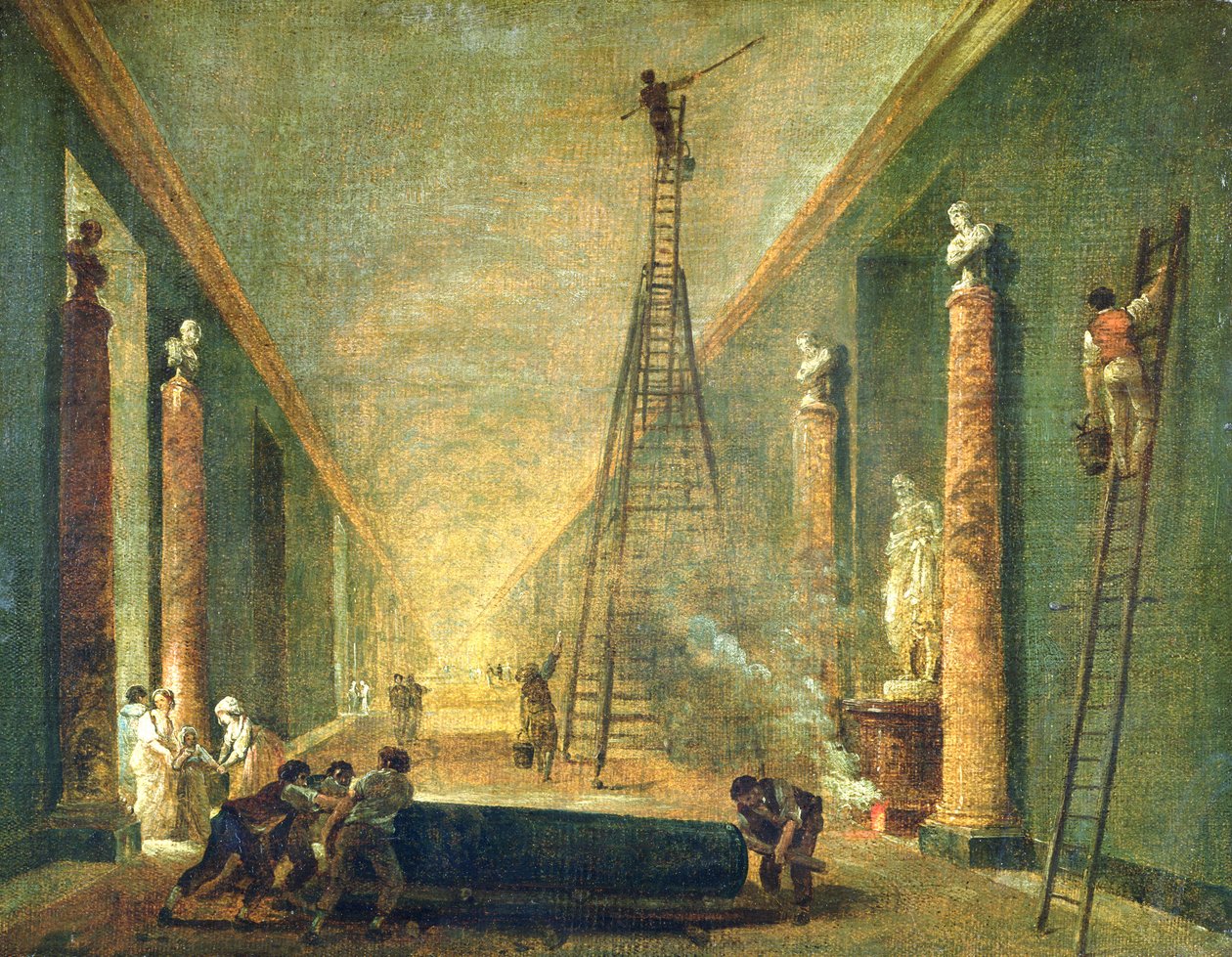 View of the Grand Gallery of the Louvre During Restoration, 1798-99 by Hubert Robert