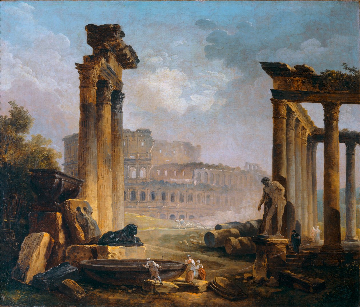Roman Ruins with the Colosseum by Hubert (circle of) Robert