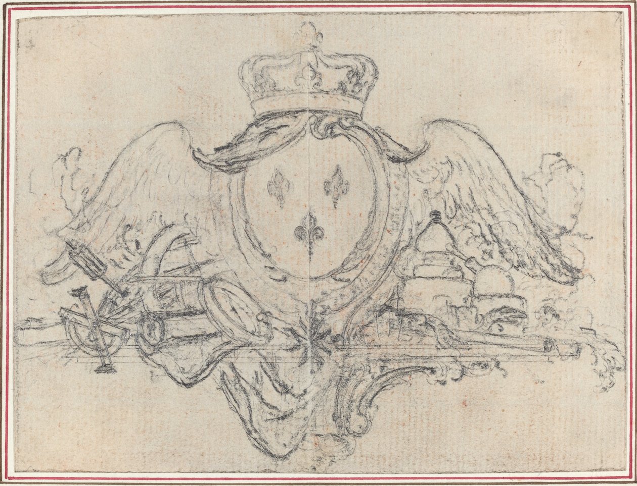Arms of the King of France with Wings and Scientific Instruments by Hubert Francois Gravelot