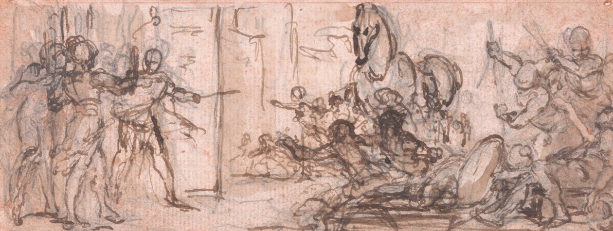 Design for an Engraving: Battle of Troy with the Trojan Horse by Hubert Francois Gravelot