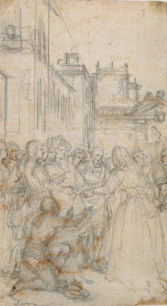 Literary Illustration with Group of Figures Pleading with Man by Hubert Francois Gravelot