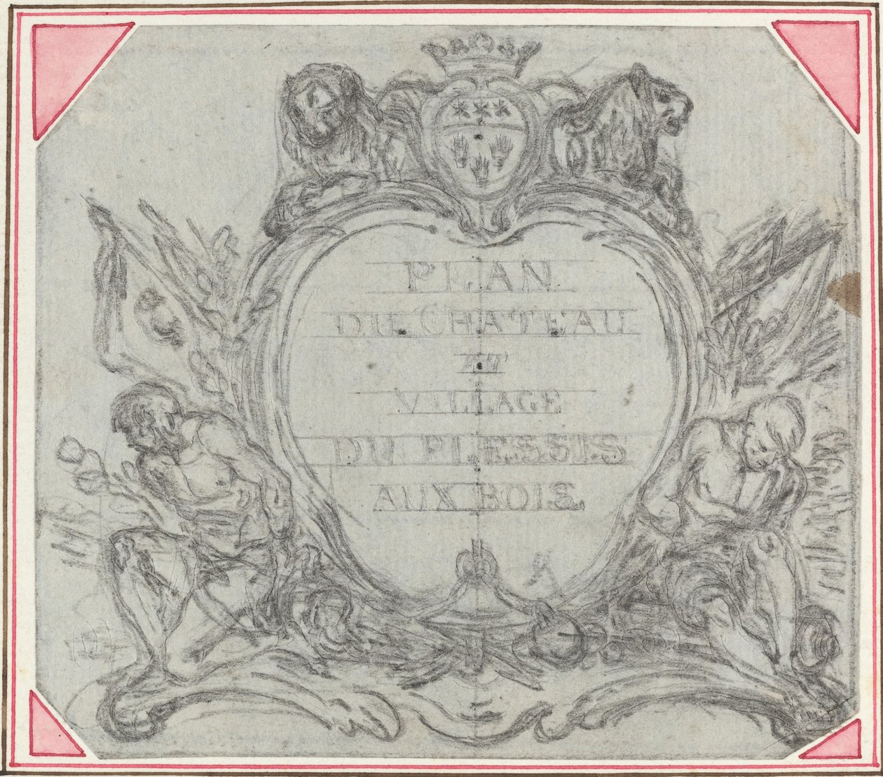 Title Cartouche for a Map of the Chateau and Village of Le Plessis aux Bois by Hubert Francois Gravelot