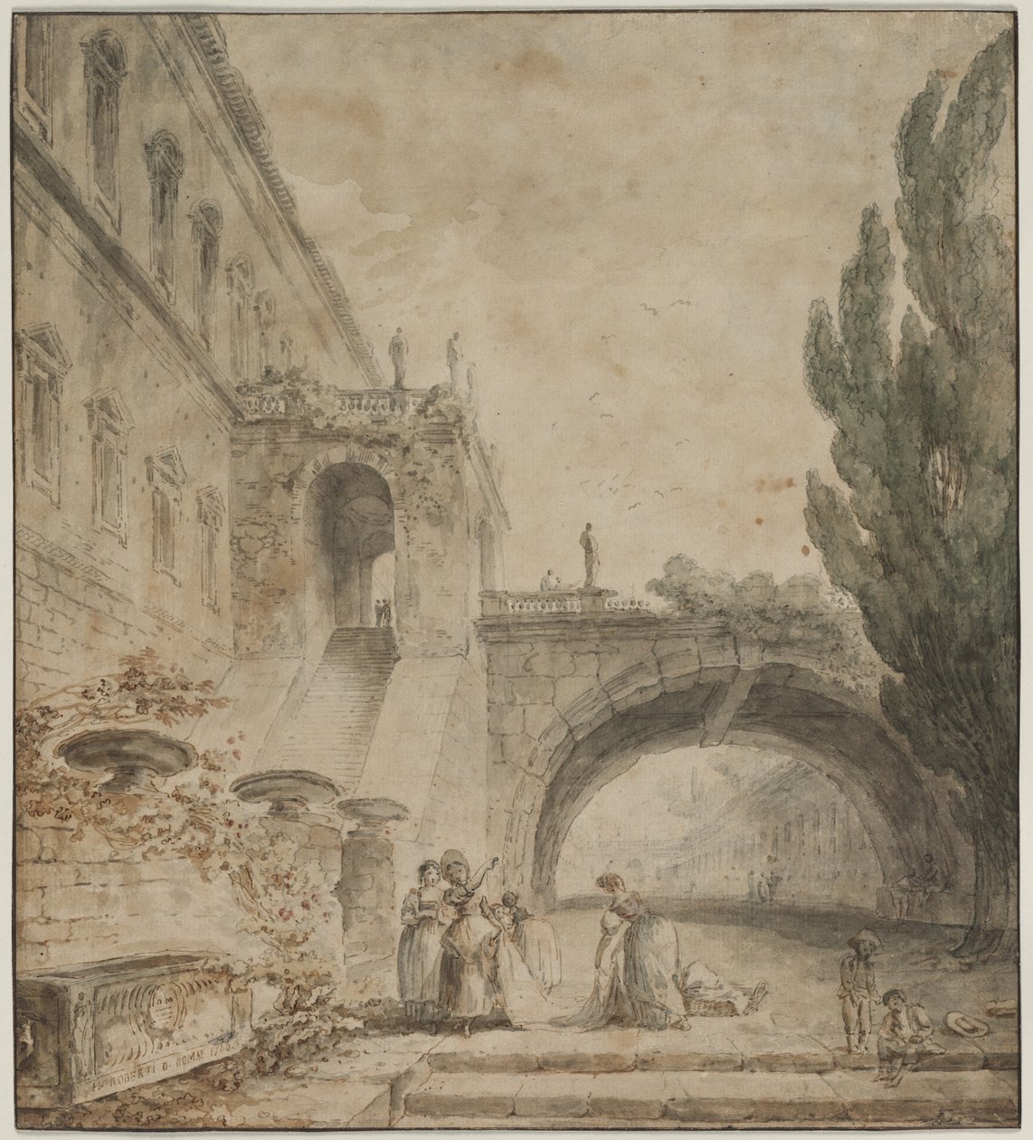 A Palace with an Arched Bridge, A Roman Villa, 1760 by Hubert Robert