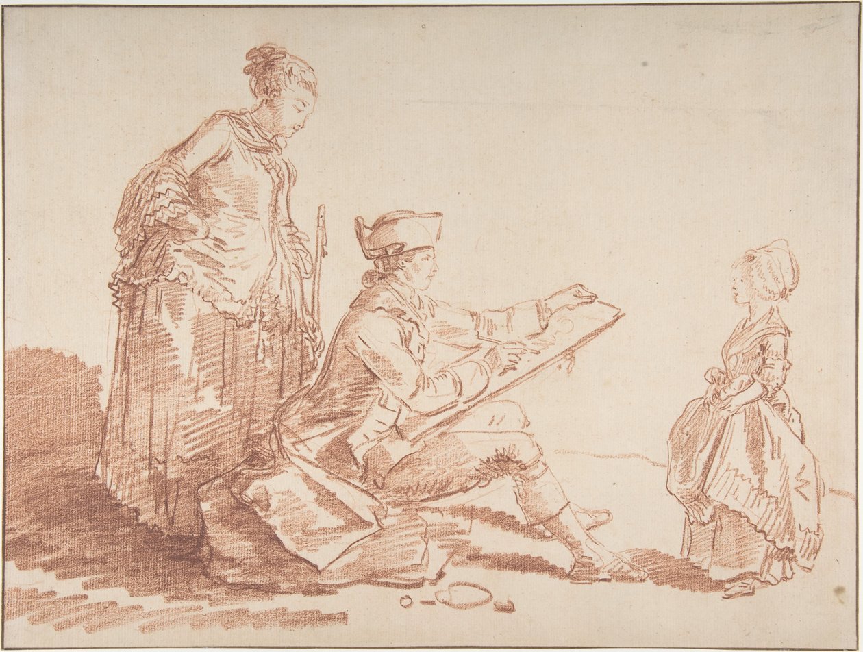 Artist Sketching a Young Girl by Hubert Robert