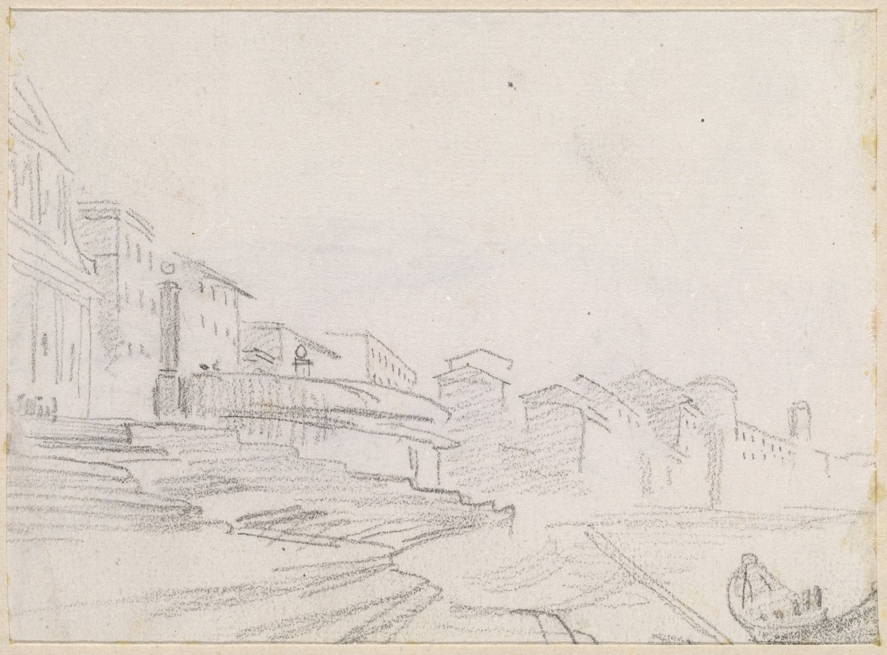 Buildings along a Riverside by Hubert Robert