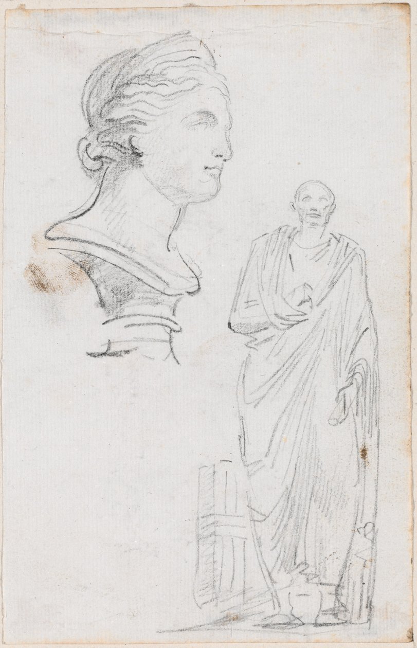 Bust of a Roman Woman and Statue of a Roman Man by Hubert Robert