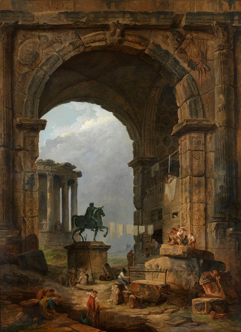 Caprice Antique with the Statue of Marcus Aurelius by Hubert Robert