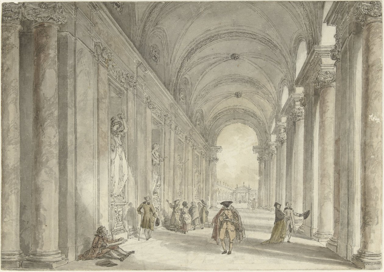 Colonnade of the Casino of the Villa Albani, in Rome by Hubert Robert