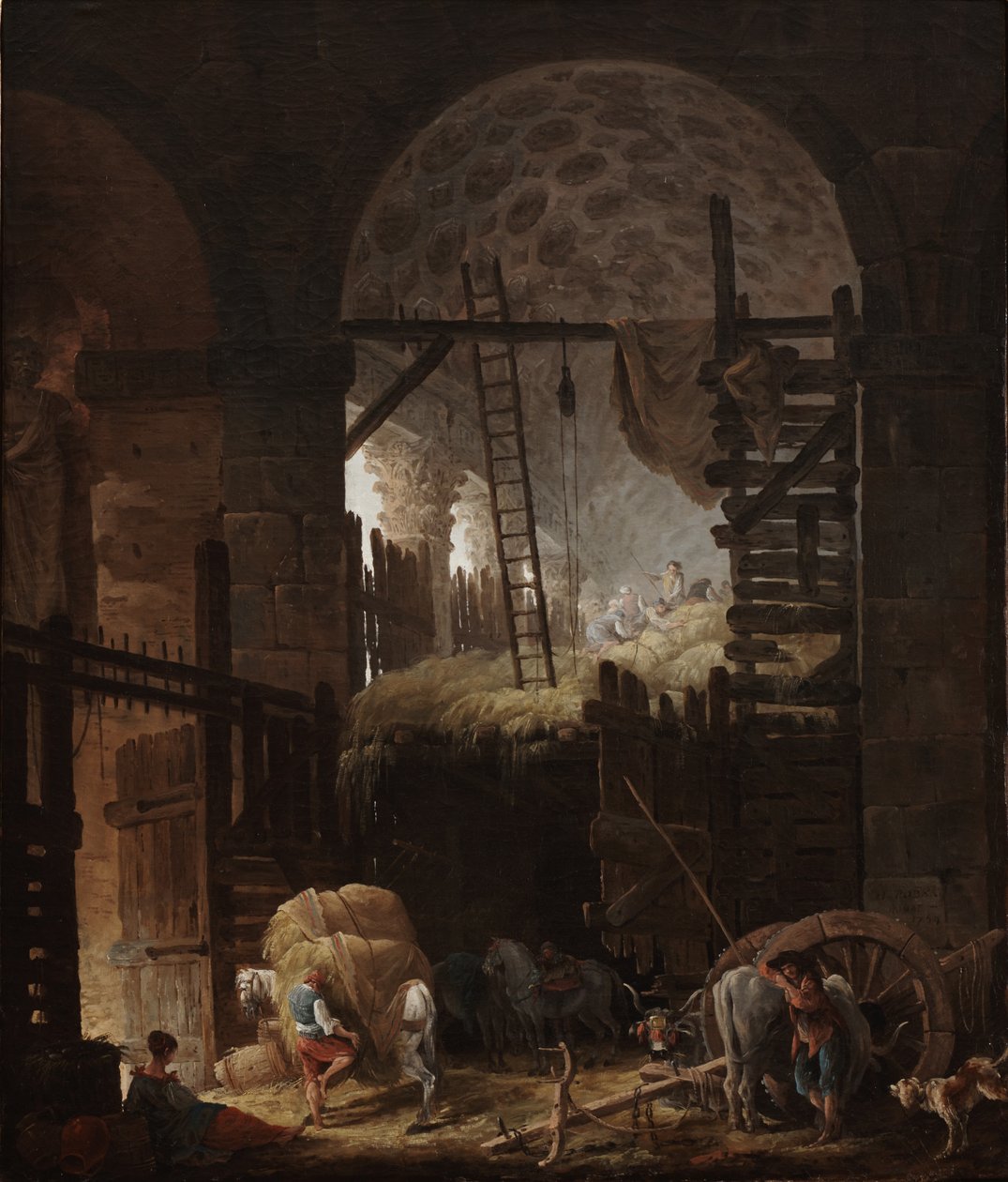 Interior of the Villa Giulia with Haymakers by Hubert Robert