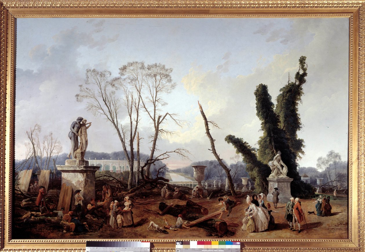 Le Carpet Vert at the time of the cutting of trees in the winter of 1774-1775 in the gardens of Versailles by Hubert Robert