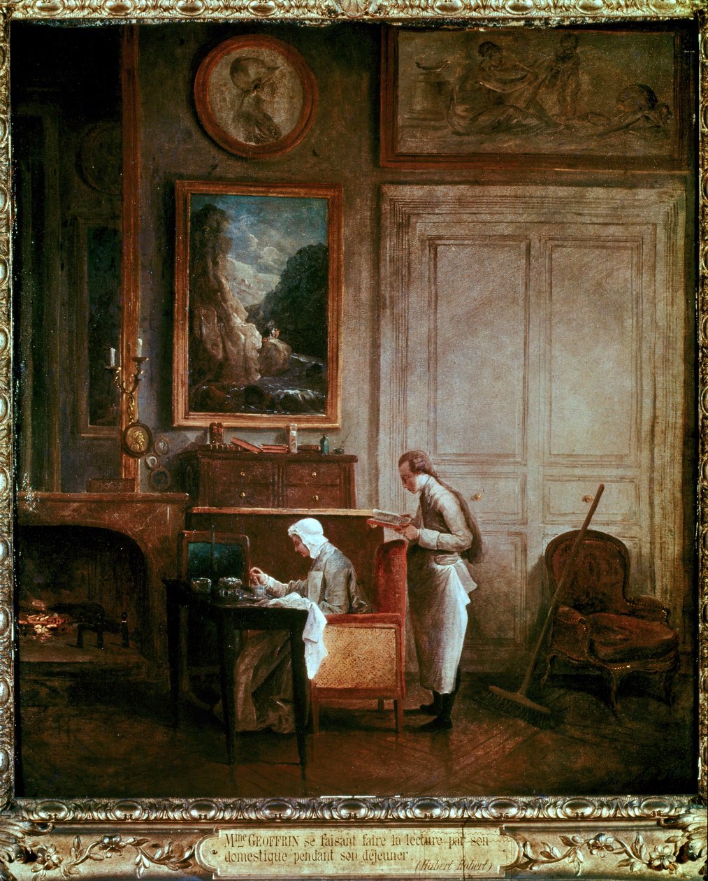 Mme. Geoffrin, Being Read to by Her Servant During Lunch by Hubert Robert