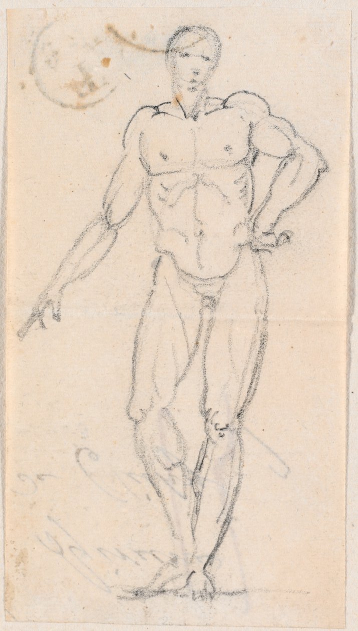 Statue of a Male Nude with Hand on Hip by Hubert Robert