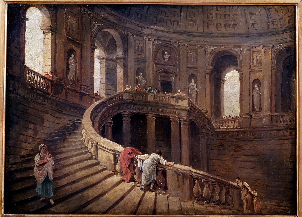 The Revolving Staircase of Palazzo Farnese a Caprarola by Hubert Robert