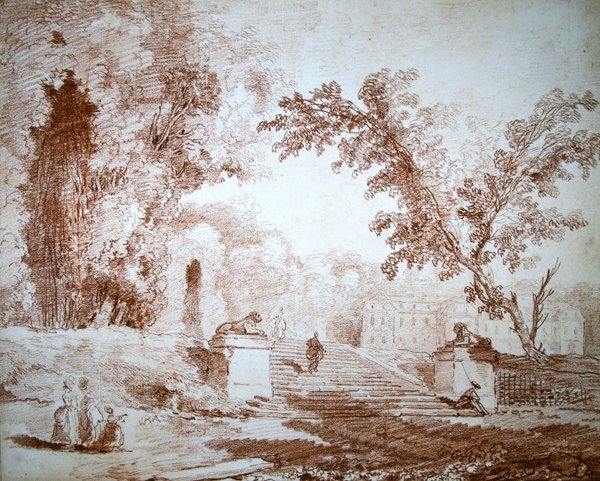 View of a Garden with a Terrace by Hubert Robert