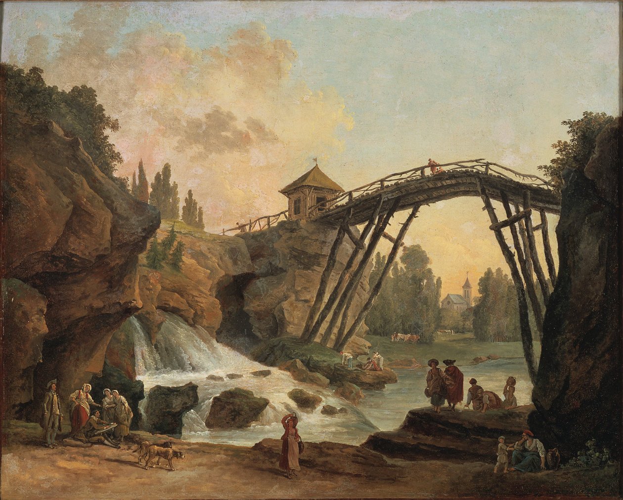 View of the Grotto and the Rustic Bridge in the Landscape Garden at Méréville by Hubert Robert