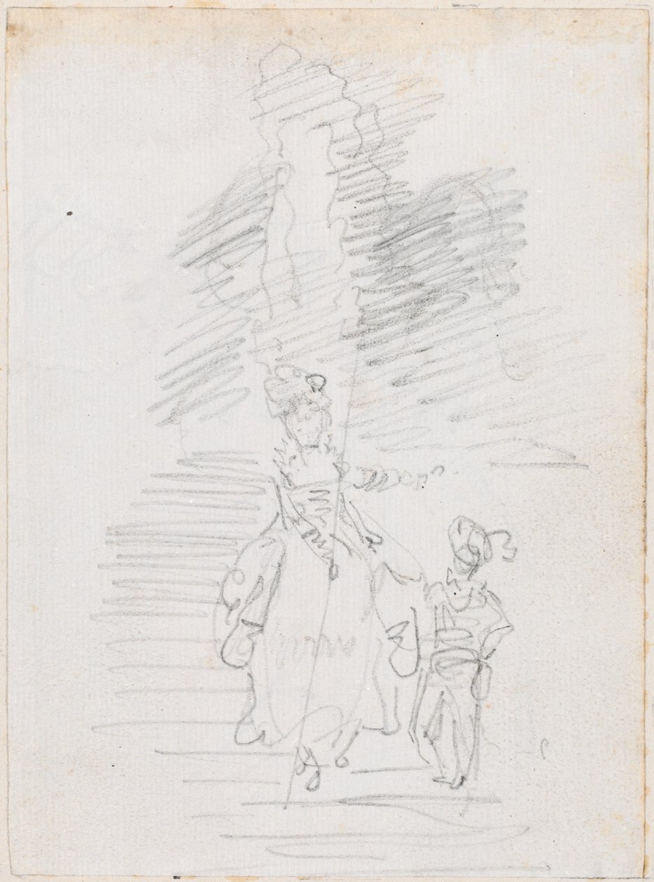 Woman and Smaller Male Figure on Grand Stairway [recto] by Hubert Robert