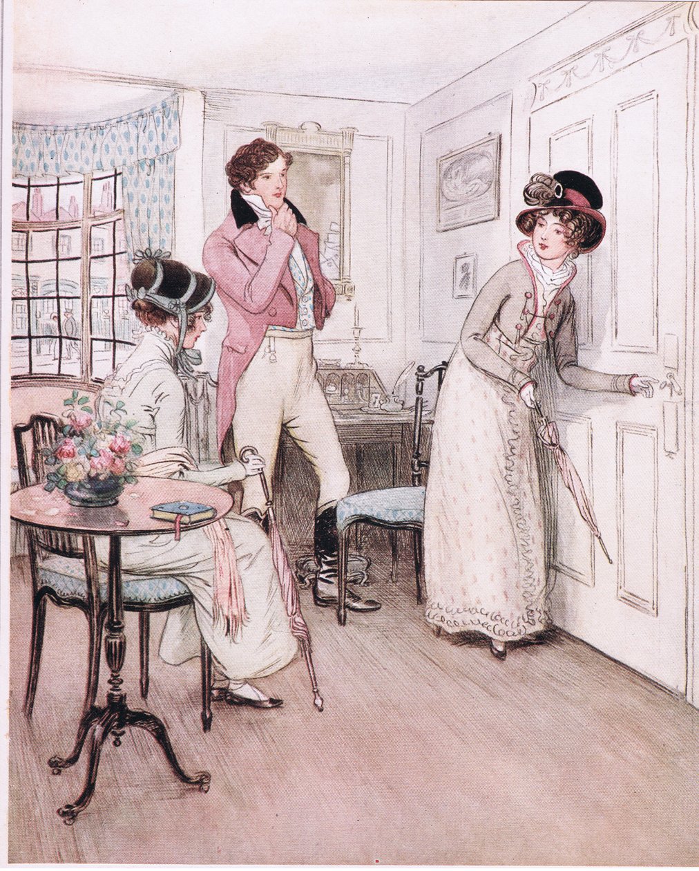 Miss Henrietta and Miss Fanny, Encouraged by This Sympathy, Draw Nearer the Door of the Interesting Bed Chamber by Hugh Thomson