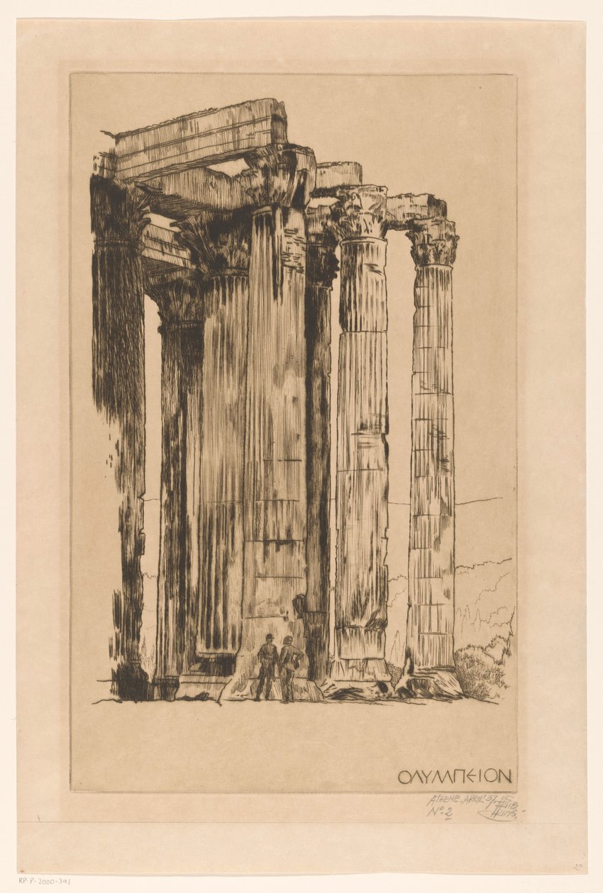 Olympieion with Two Men in Front of a Column by Huib Luns (signed by artist)