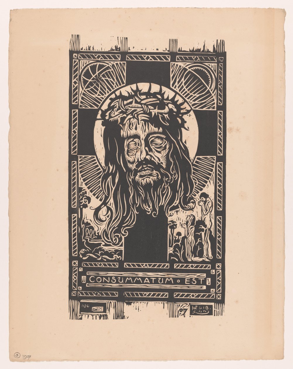 Head of Christ with Crown of Thorns Before a Cross, Adored by a Man and Woman by Huib Luns