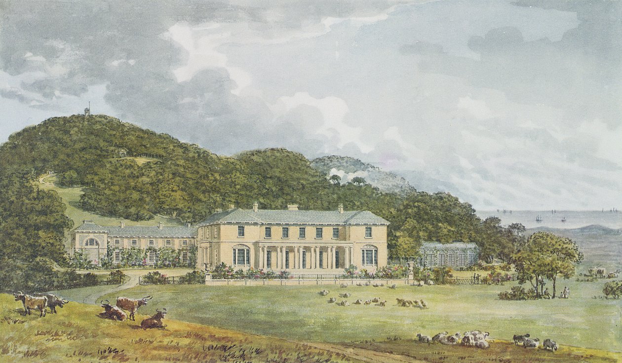 South front with west front in perspective, from the Red Book for Antony House by Humphry Repton