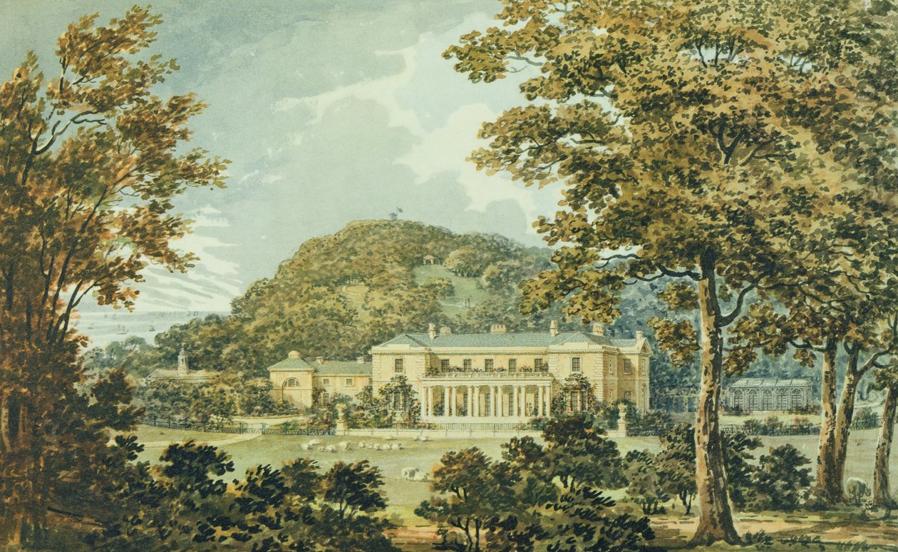 The South Front with East Front in Perspective, from the Red Book for Antony House by Humphry Repton