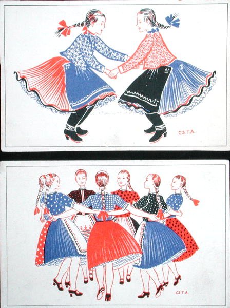 Postcards Depicting Traditional Hungarian Dances by Hungarian School