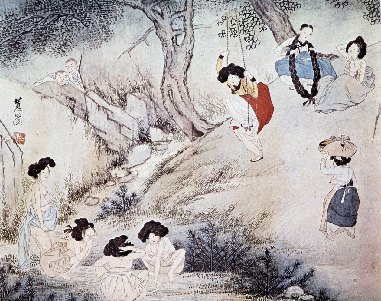 Women Outdoors and Two Men Watching Them by Hyewon