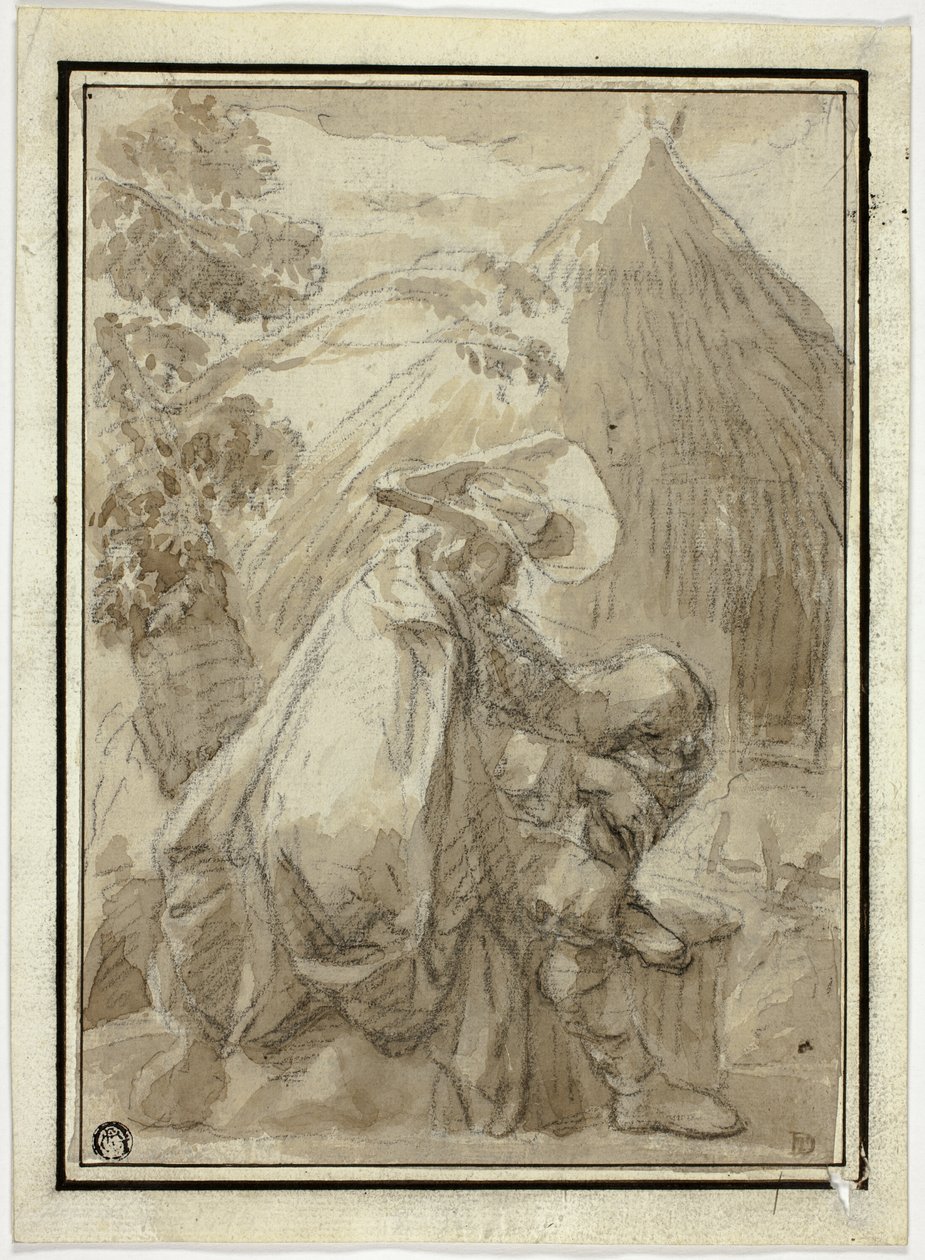 Seated Man in Mantle by Thatched Hut by III Follower of Herman Saftleven