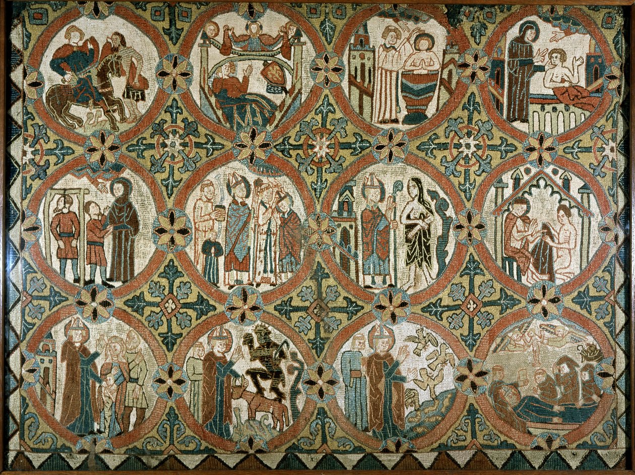St. Martin of Tours - Altar siding: scenes from the history of Saint Martin of Tours - 12 scenes from the life of Saint Martin - Iceland, embroidery by Icelandic School