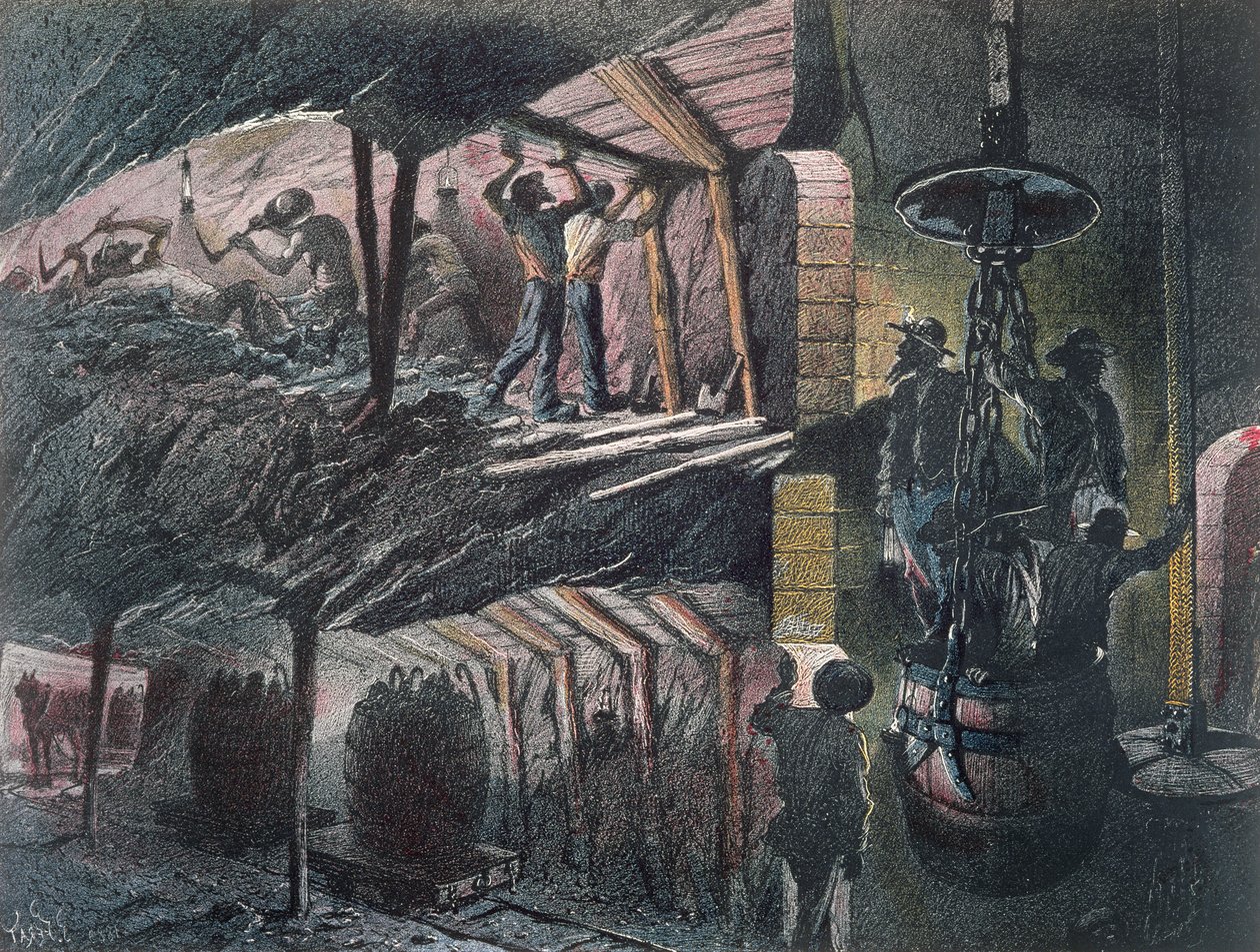 Cross-section of a Coal Mine, Engraved by Jules Ferat, 1889 by Ignace Francois Bonhomme