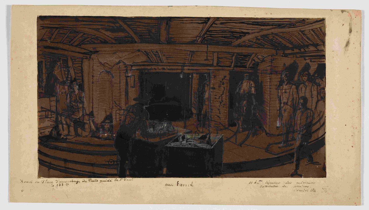 In the background, the miners