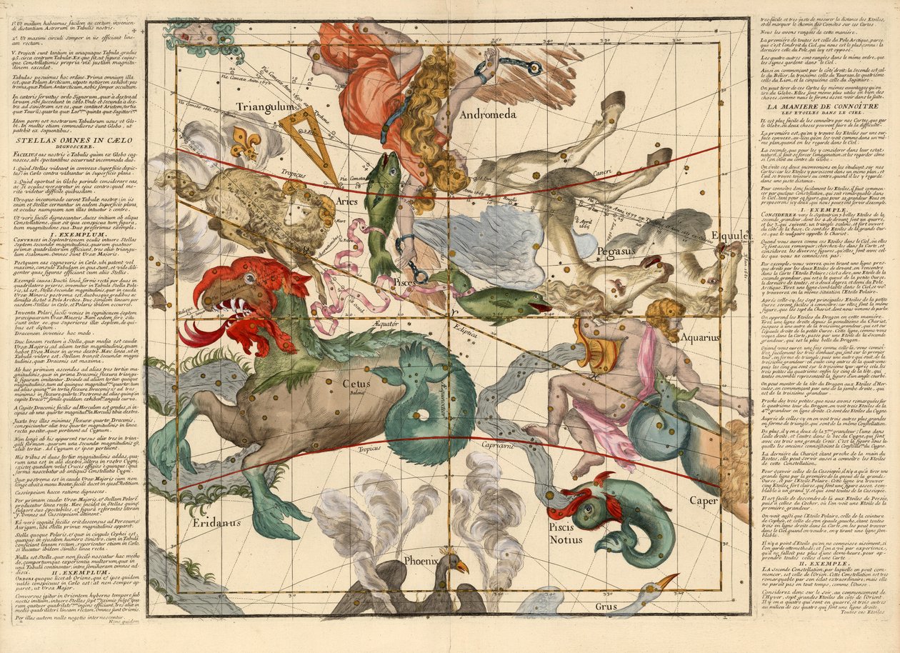 Vernal Equinox, Plate 2 from Globi coelestis in tabulas planas redacti descriptio by Ignace Gaston Pardies