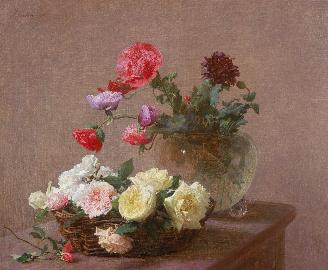 Poppies in a Crystal Vase, or Basket of Roses, 1890 by Ignace Henri Jean Fantin Latour