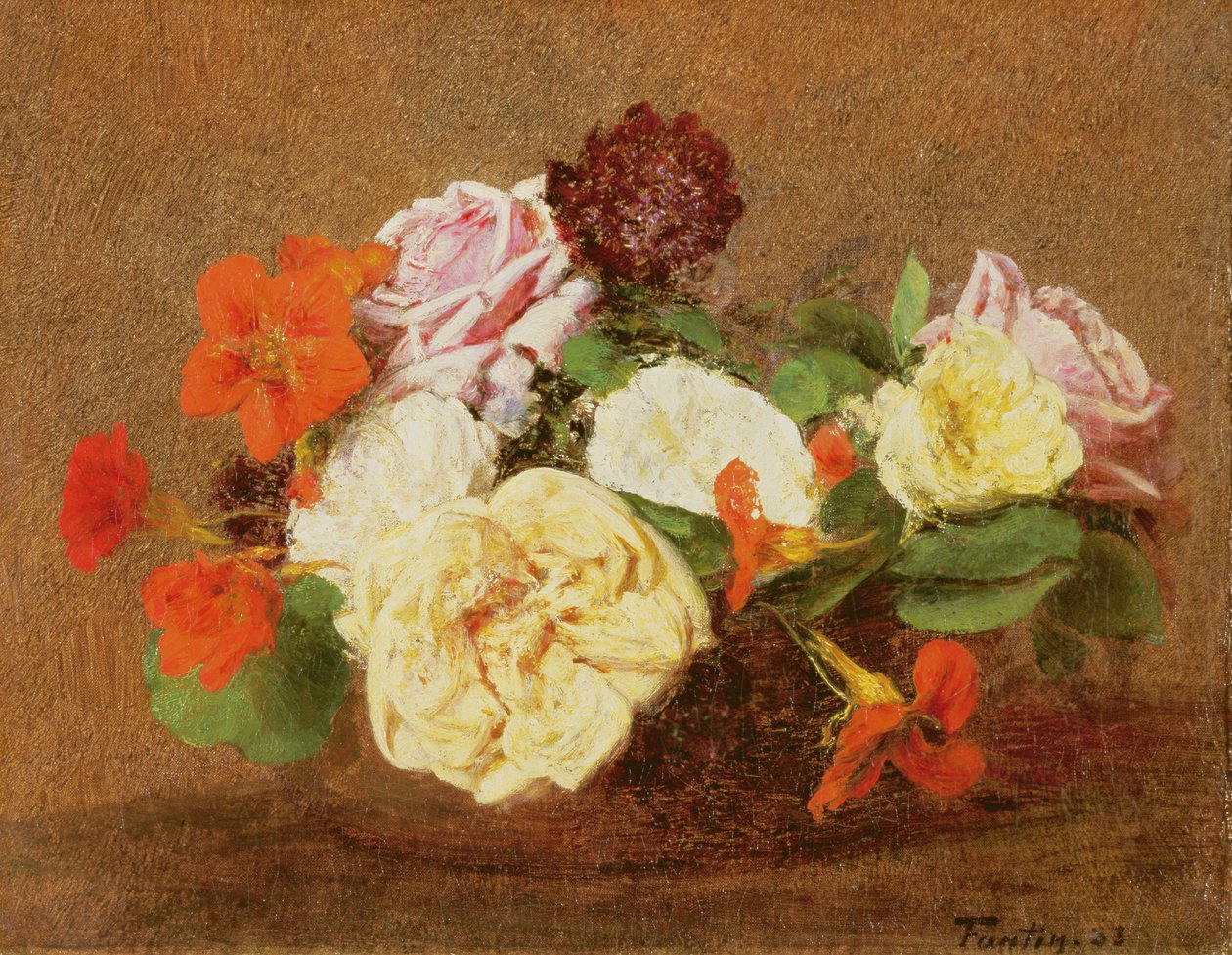 Roses and Nasturtiums in a Vase, 1883 by Ignace Henri Jean Fantin Latour