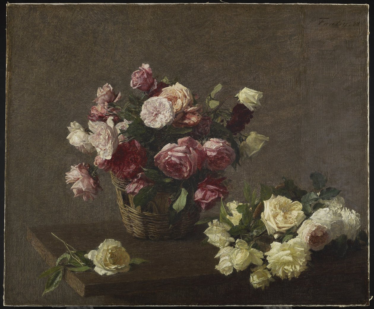 Roses in a Basket by Ignace Henri Jean Fantin Latour