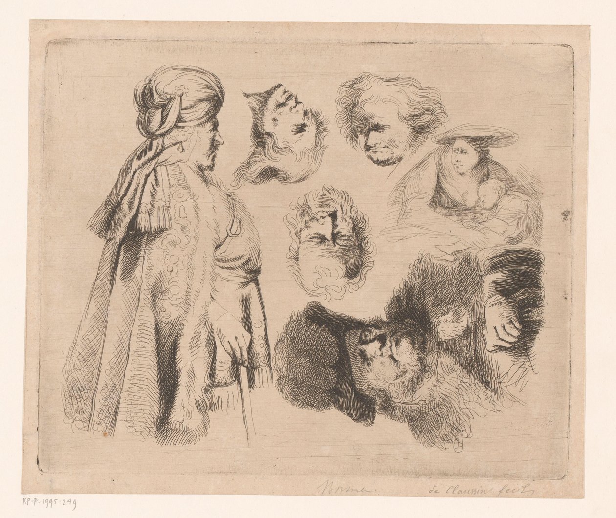 Composition with Eastern Man, Woman with Child, and Four Heads of Men by Ignace Joseph de Claussin (attributed to)