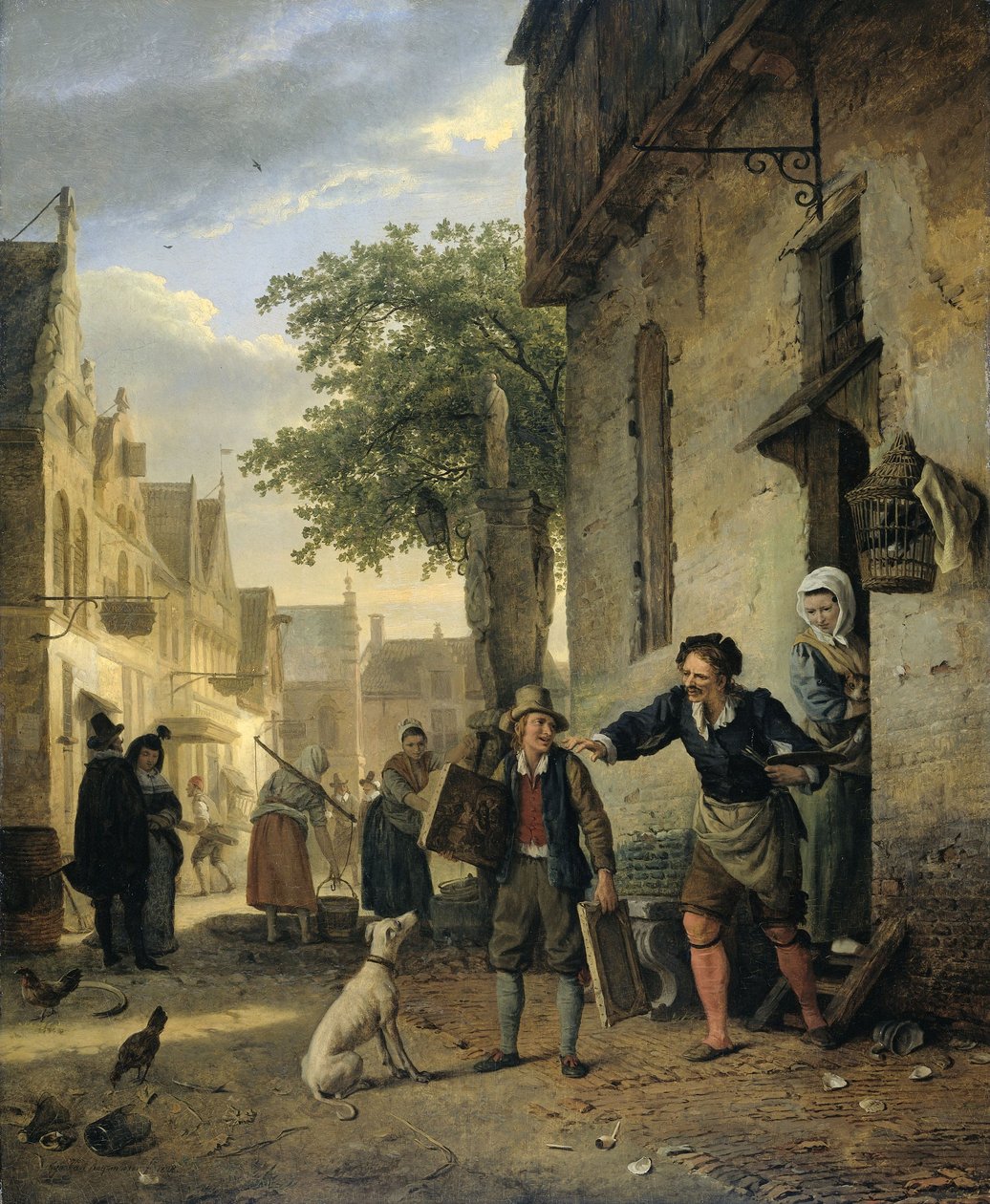 Jan Steen Sends His Son to the Streets to Exchange Paintings for Beer and Wine by Ignatius Josephus van Regemorter