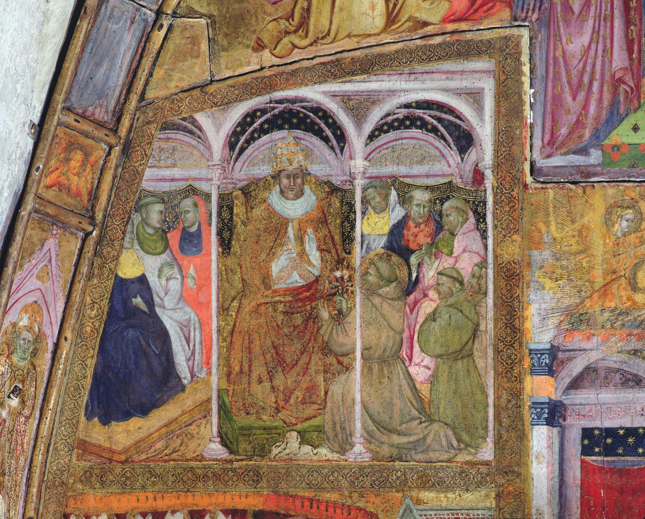 St. Francis Imploring Pope Honorius III for the Confirmation of the Indulgence, Fresco from the Porziuncola, 1393 by Ilario da Viterbo