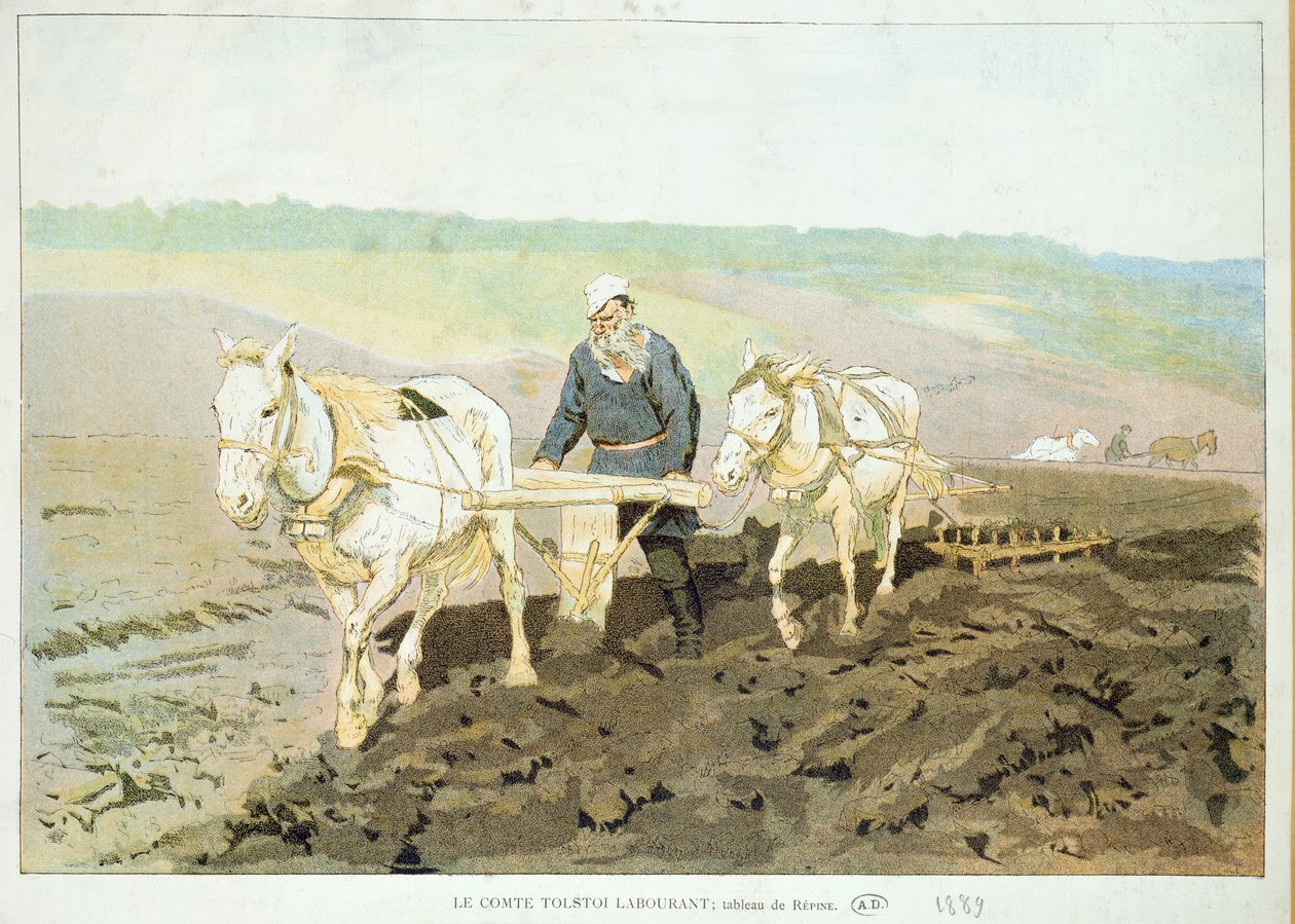 The Writer Lev Nikolaevich Tolstoy Ploughing with Horses by Ilya Efimovich Repin