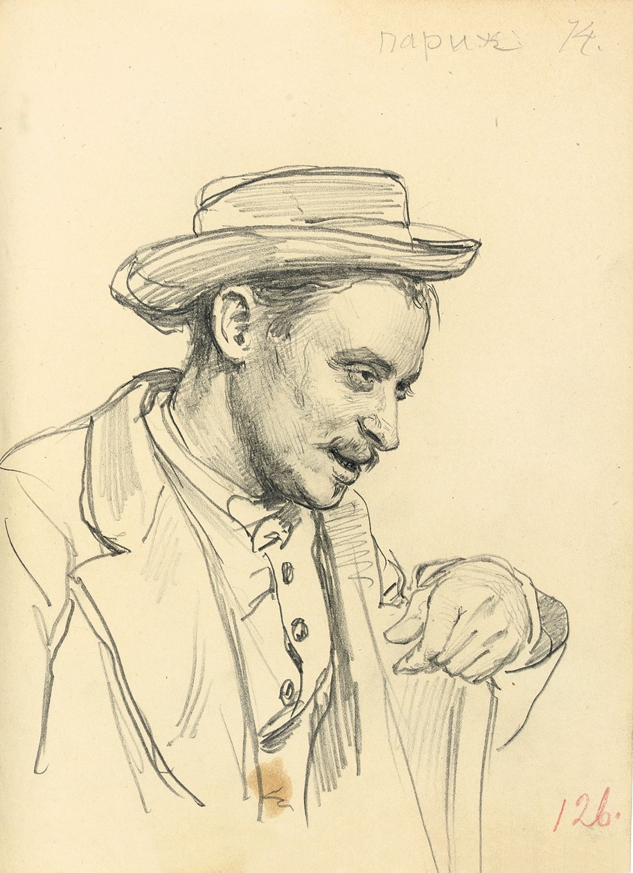 Man with a Hat in Profile by Ilya Efimovich Repin