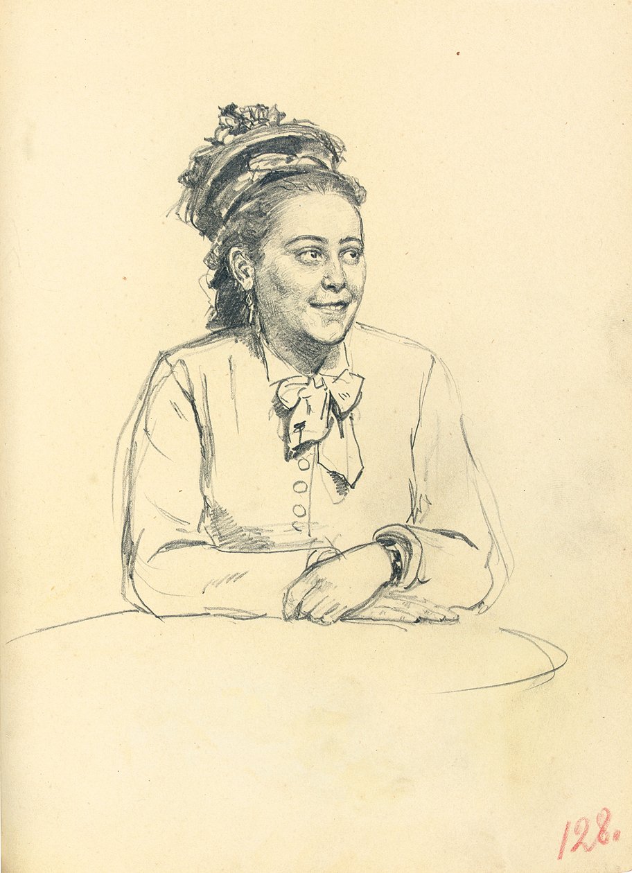 Study for "A Parisian Cafe": Seated Woman with Bow and Folded Hands by Ilya Efimovich Repin