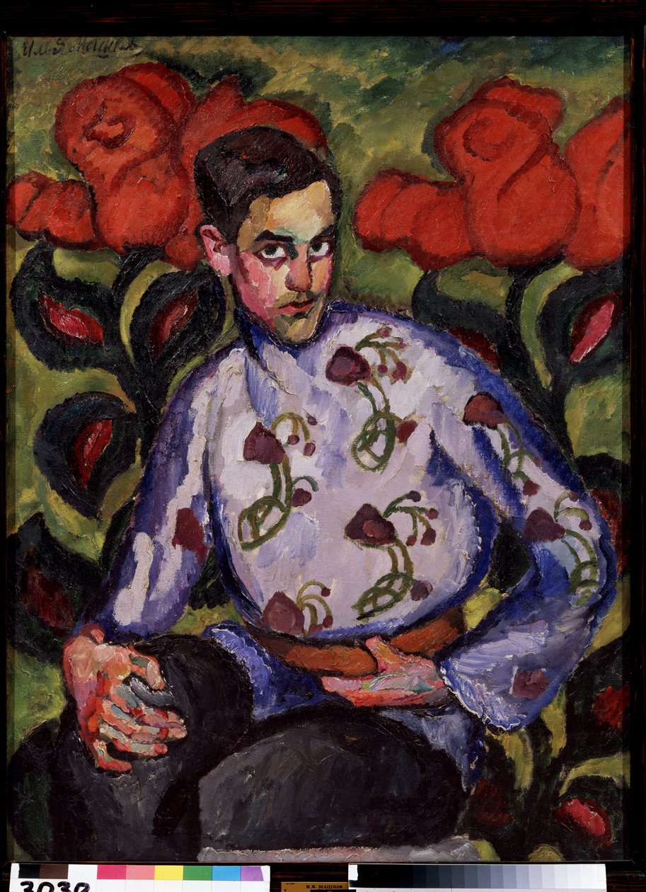Portrait of a Boy in a Shirt with Flowers by Ilya Ivanovich Mashkov