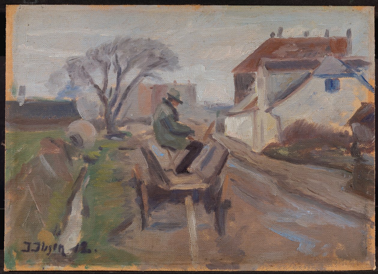 The Painter Ølund Hansen Sitting in a Wagon Painting by Immanuel Ibsen