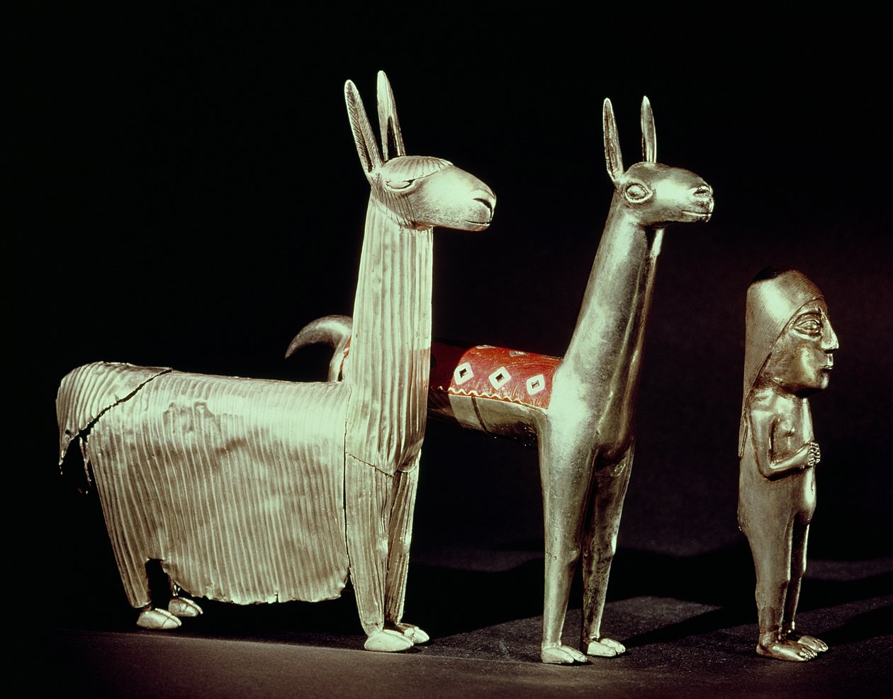 Llama, alpaca and woman, from Lake Titicaca, Bolivia, c.1475-1532 by Incan
