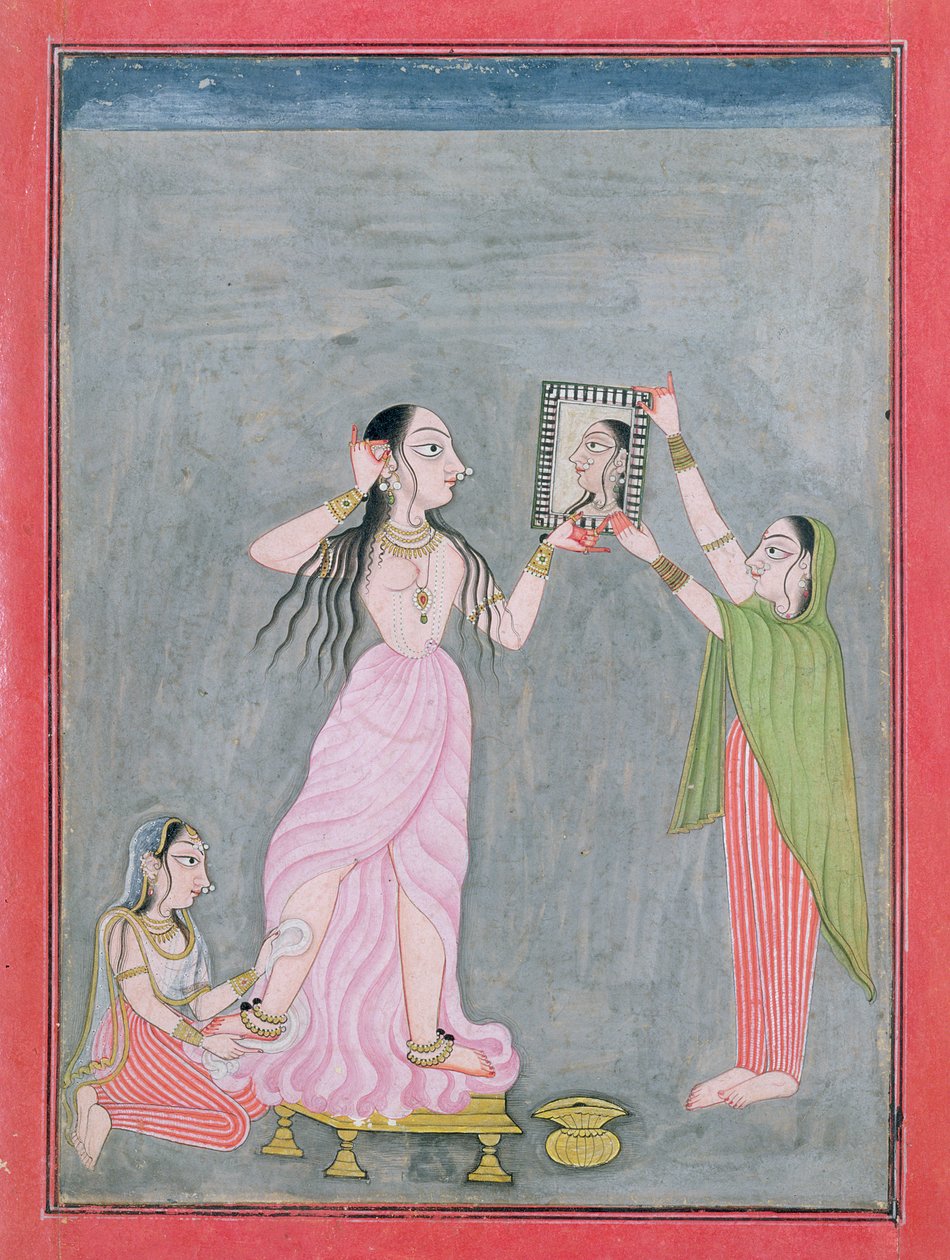 Lady at Her Toilet, Mankot by Indian School