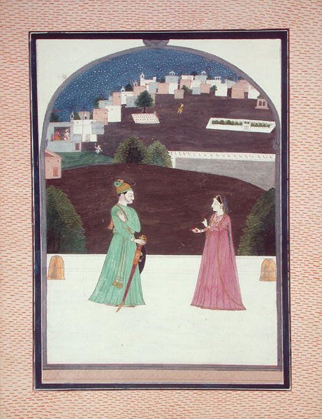 November: A Meeting, from the Baramasa, Pahari School, from Himachal Pradesh by Indian School