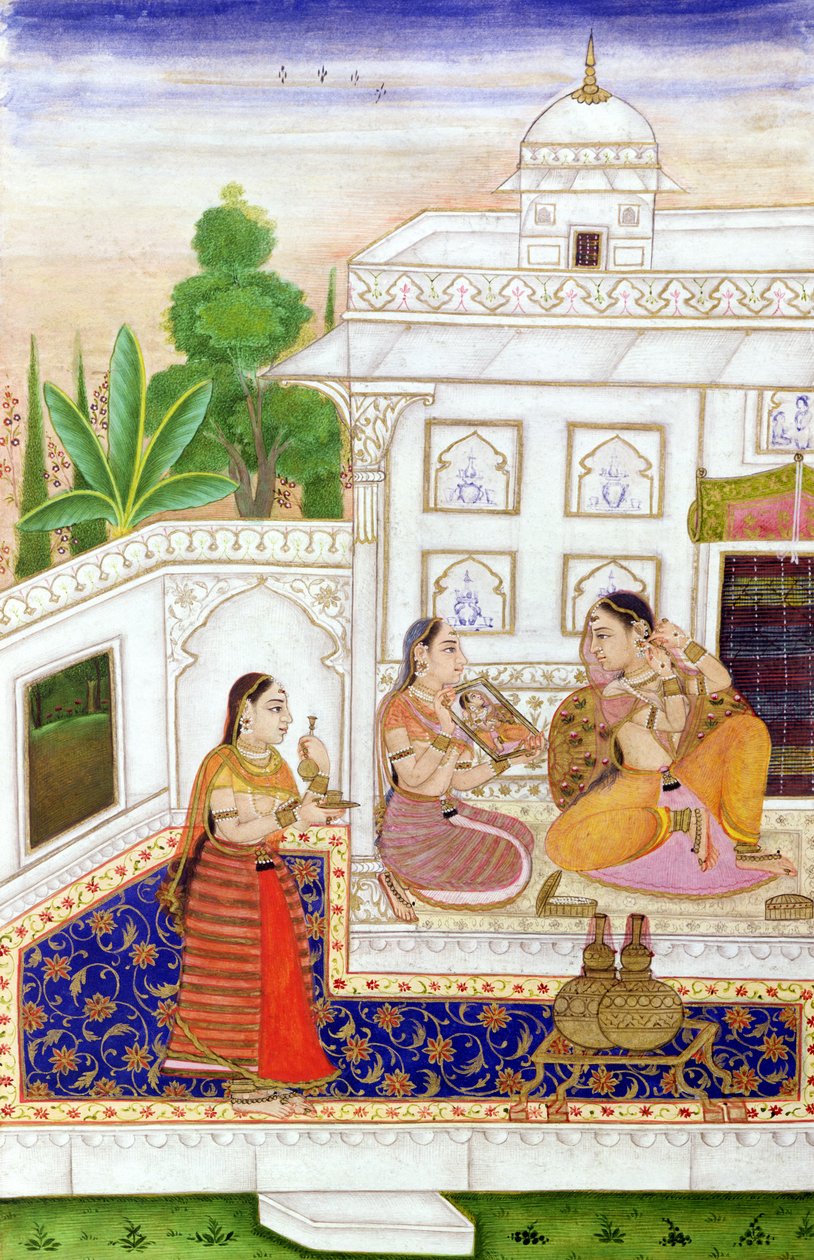 Vilaval Ragini: Woman at her Toilet, from a Ragamala, from Bikaner, Rajasthan by Indian School