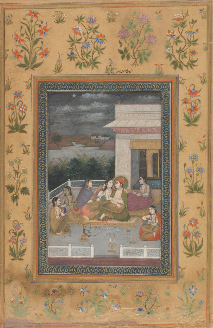 A Couple on a Terrace Surrounded by Attendants and Musicians by Indian 18th Century