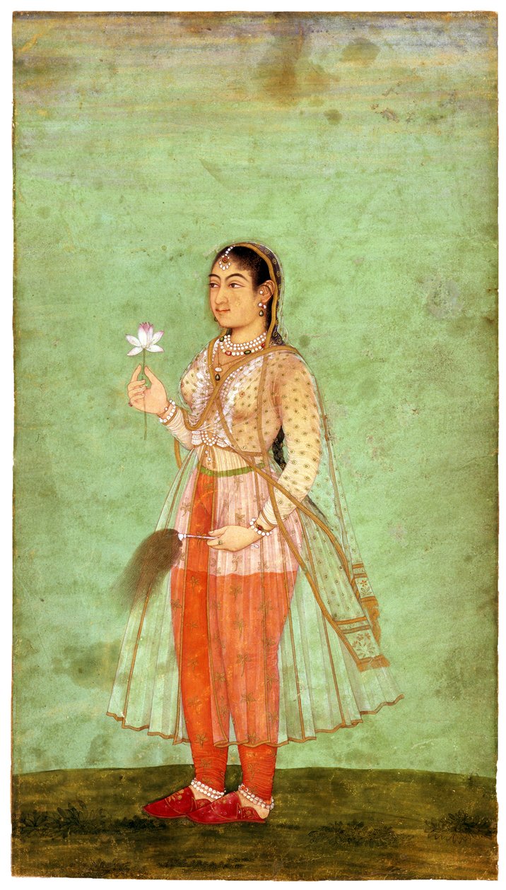 A Lady with Flower and Fly Whisk, c.1630 by Indian Art