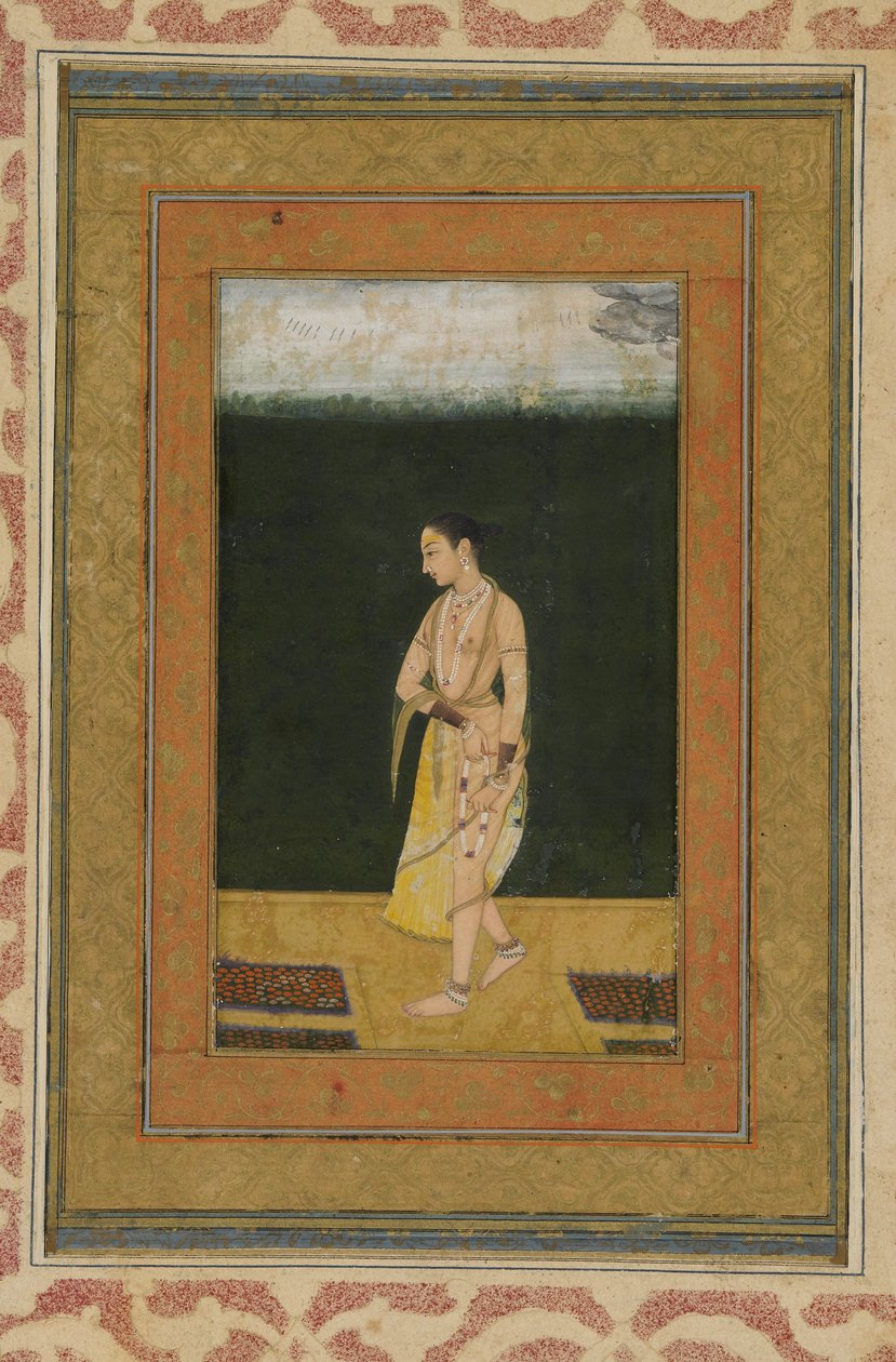 A Lady Walks in a Garden by Indian School